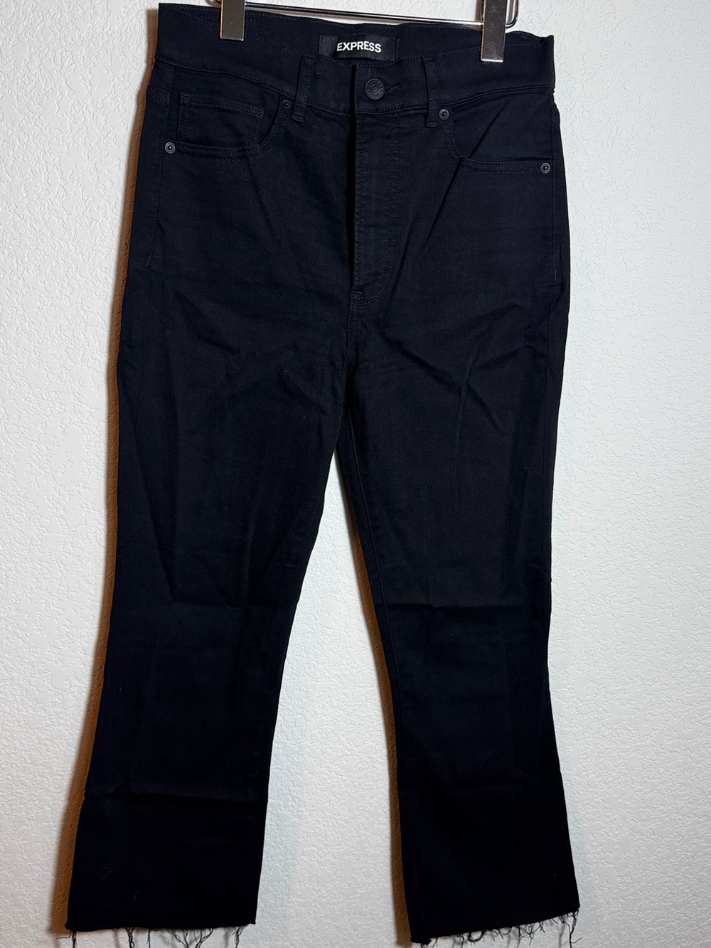 Express High Waisted Cropped Flare Jeans Black Waist 8